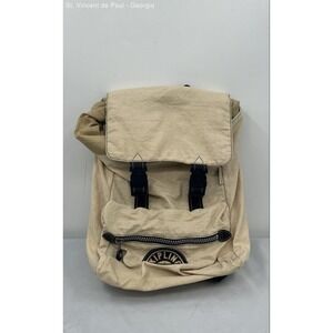 Vintage Kipling Unisex Beige/Tan Hiking Backpack Nylon Zipper Drawstring Rare VG